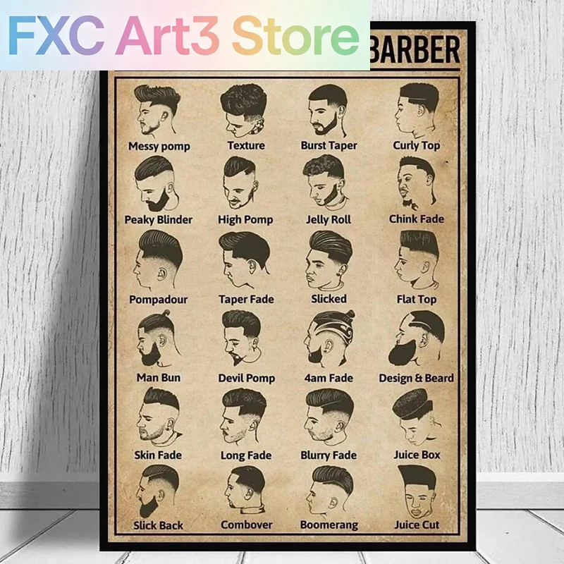 Home Barber - Poster Tukang Cukur Tipe Retro Tanpa