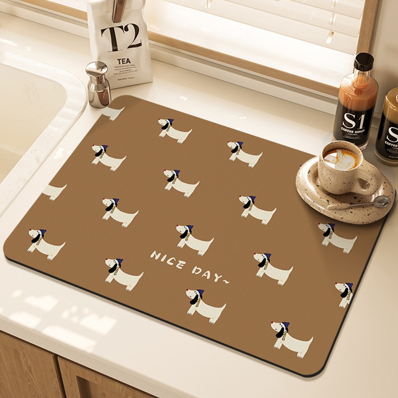 Bar Mat Rubber - Alas Pengering Dapur Bermotif Kartun Pug,