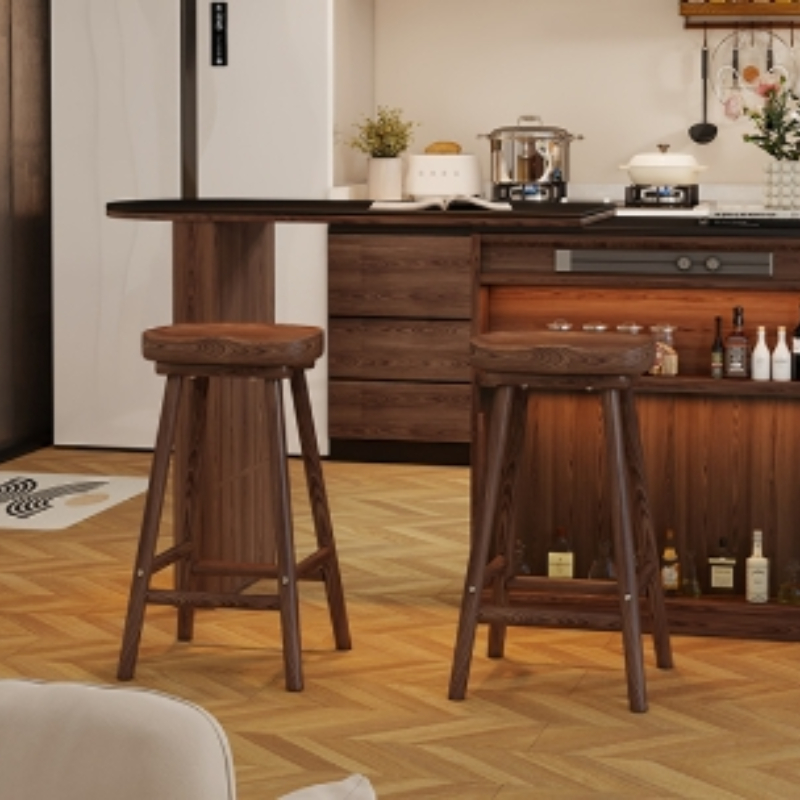 Kursi Bar Kayu Solid Melengkun - Home Bar Seating ulasan dan harga